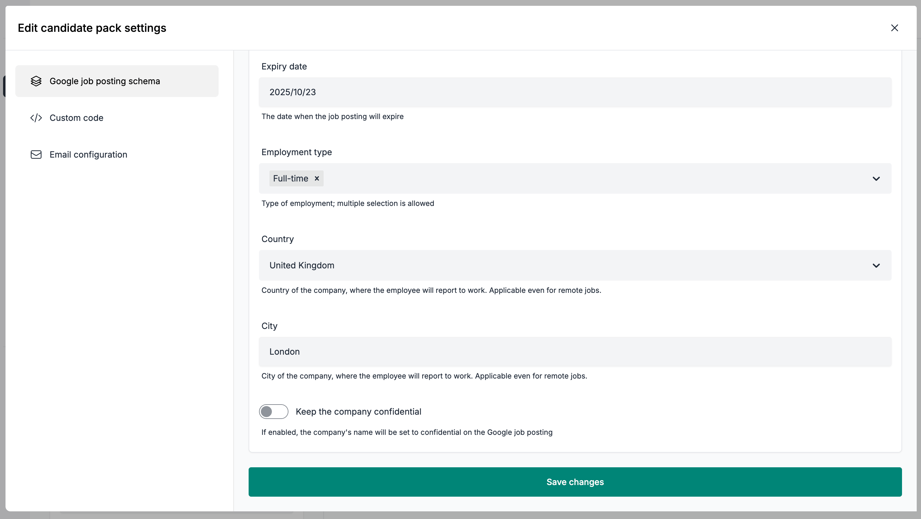Google job posting schema form