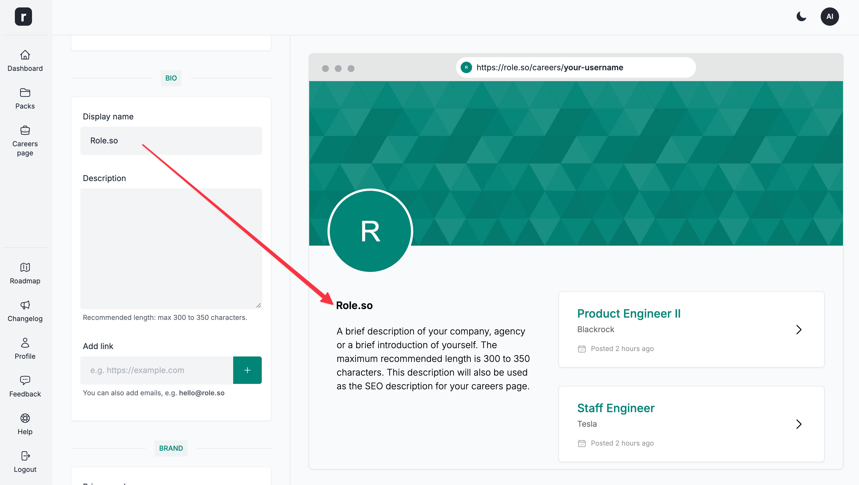 Careers page display name