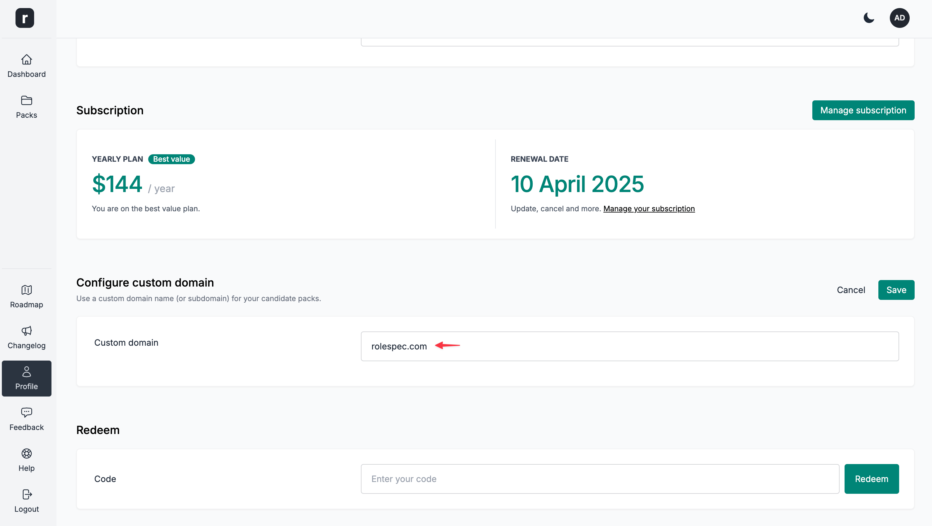 Type in your custom domain