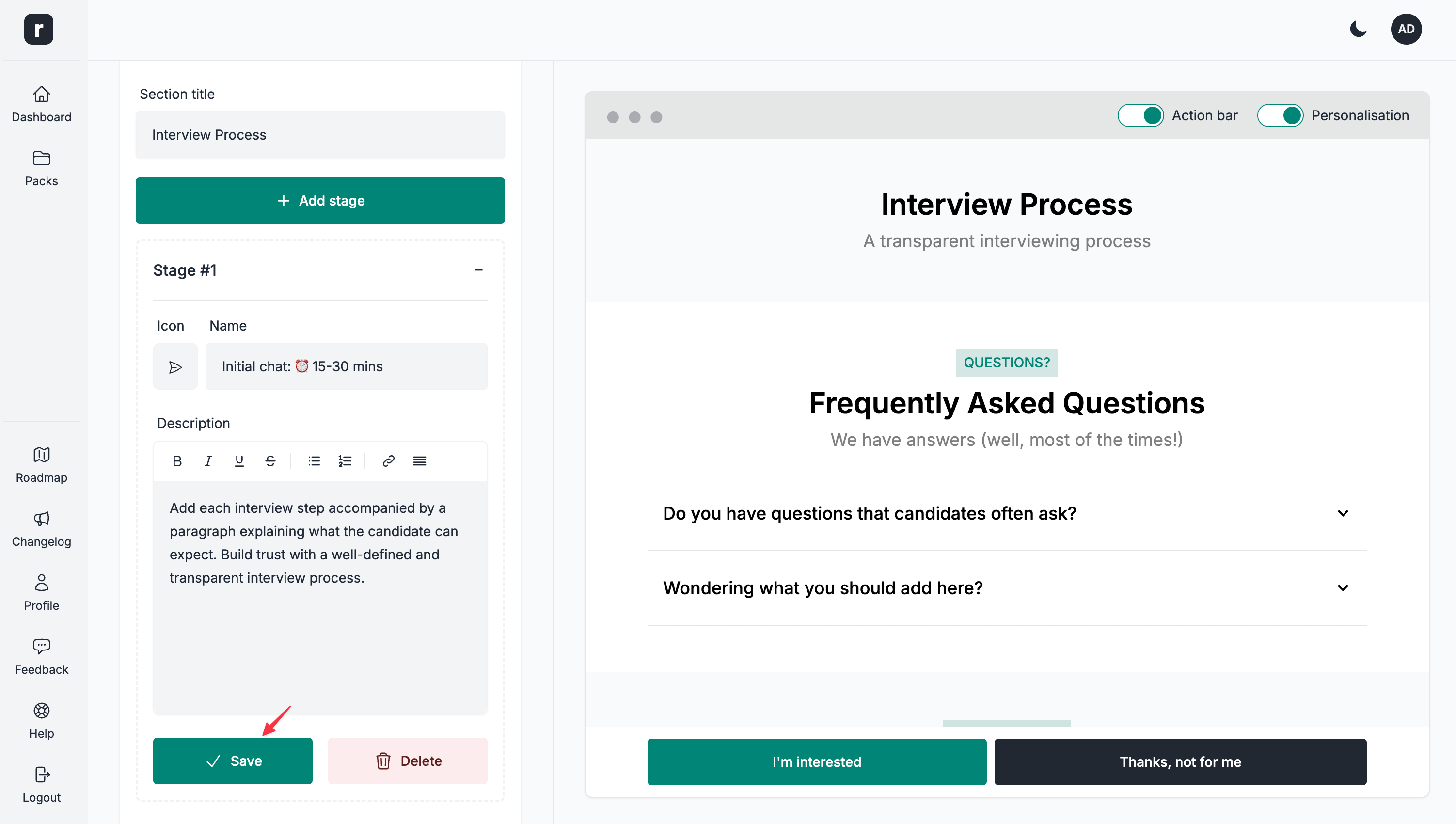 Save interview stage
