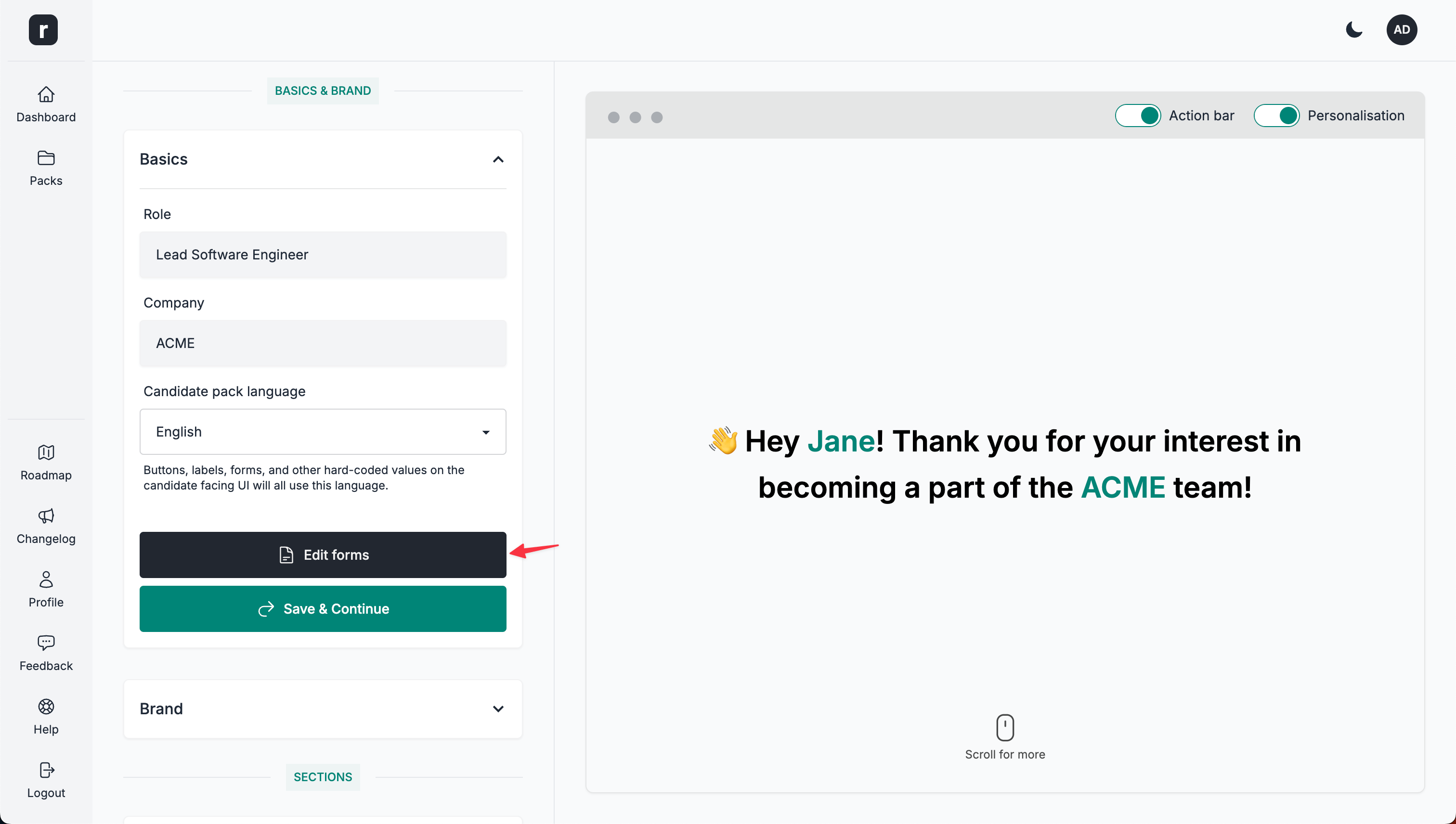 Click the edit forms button