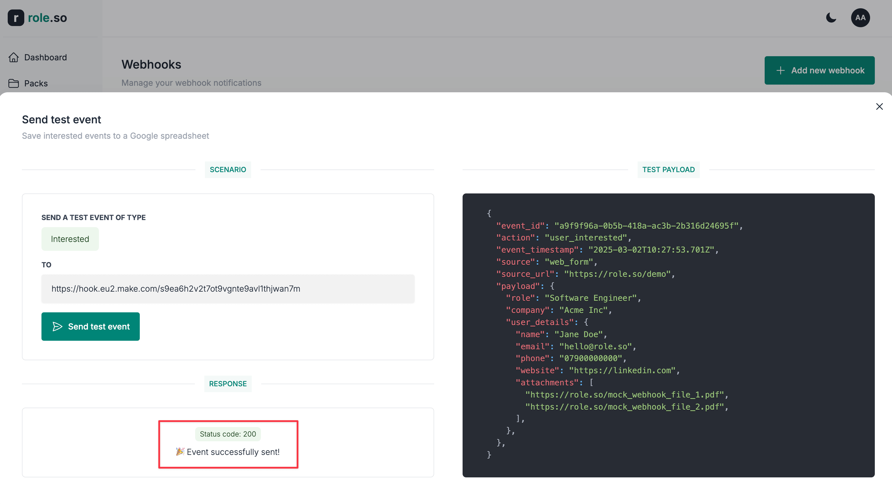Success response example