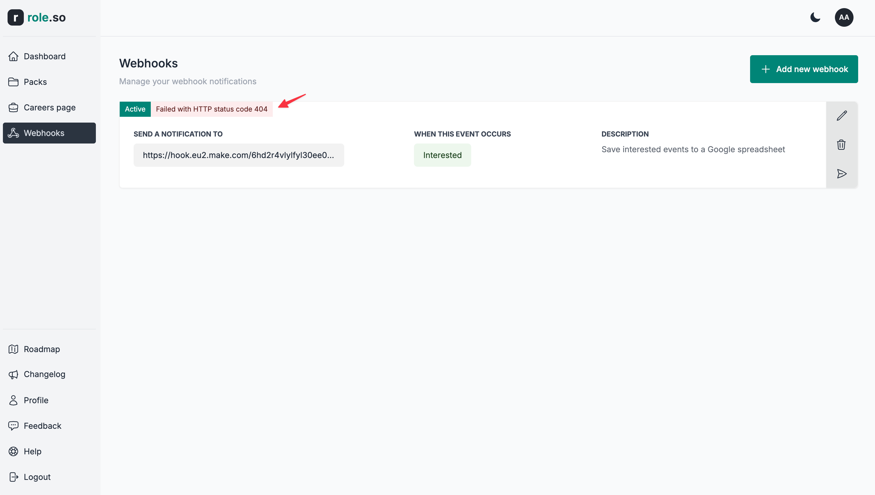 Flagged webhook example